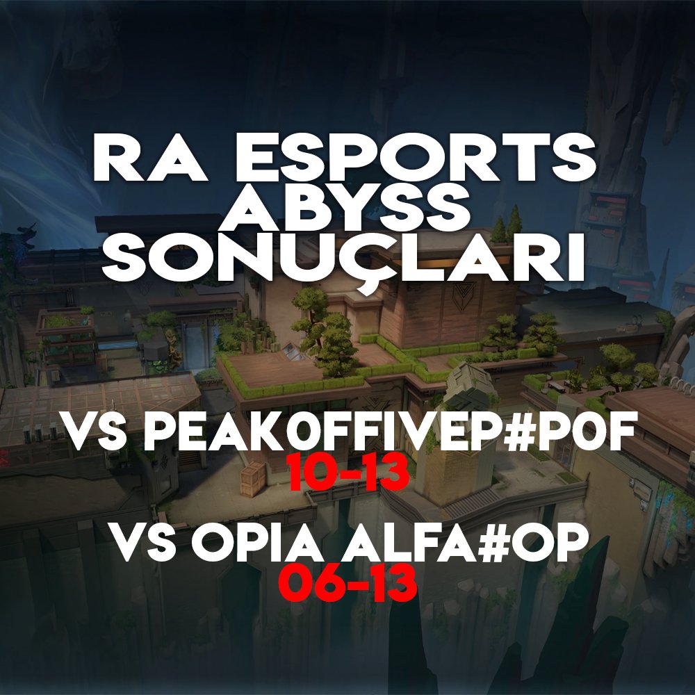 İlk hafta Abyss haritasından 2 lose alarak ayrılıyoruz nt takım.

vs PEAK0FFIVE
10-13
vs OPIA ALFA
06-13