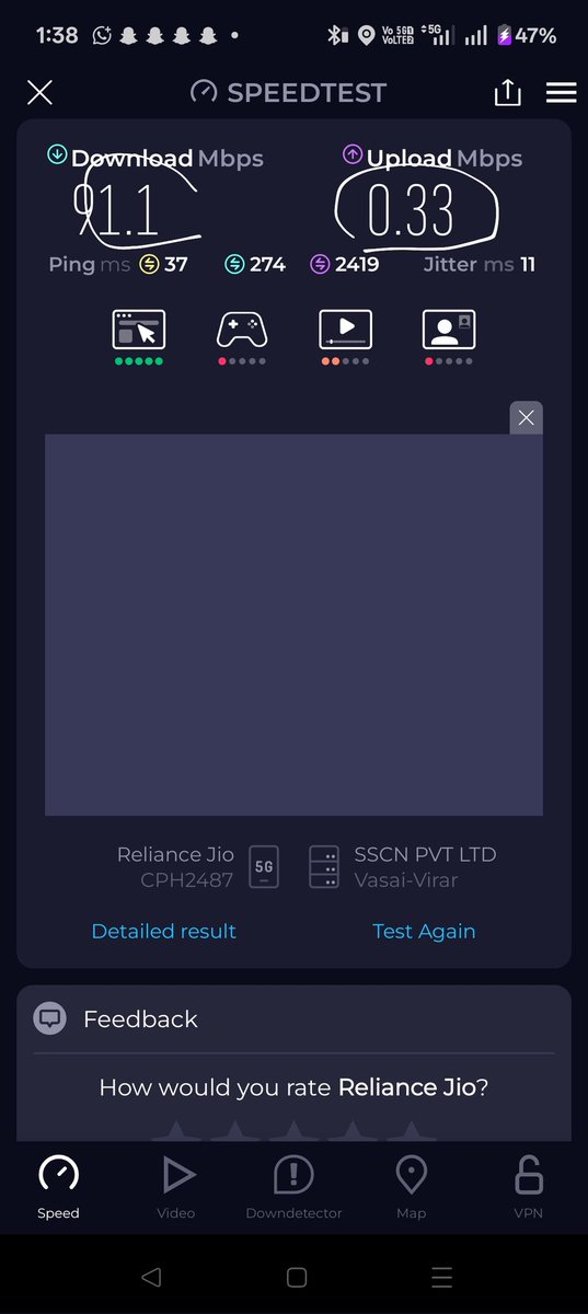 Sunil08867552's tweet photo. @JioCare today jio 5G result https://t.co/jeVvUNOxWr