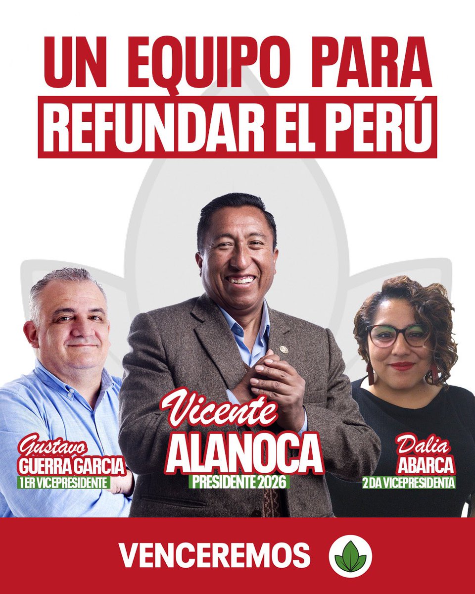 ¡Este es el equipo con el que participaremos en las primarias! Con <a href="/GGG_pe/">Gustavo Guerra García</a> y <a href="/DaliaAbarca2026/">DaliaAbarca</a>, enfrentaremos a las mafias que han capturado el poder y vamos a #RefundarElPerú para garantizar el buen vivir para todos. Con la fuerza y la sabiduría de nuestros pueblos ¡#Venceremos!