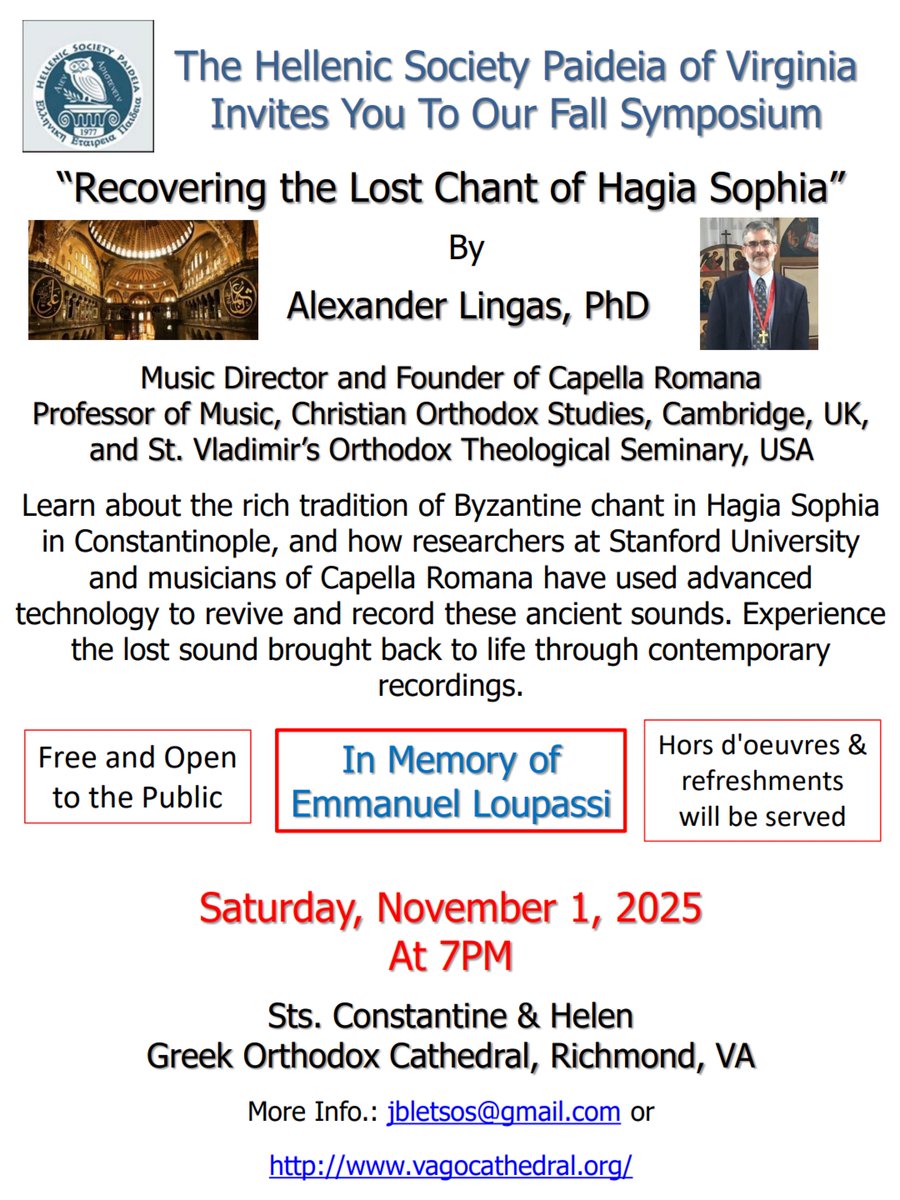 ALLingas's tweet image. Tonight: Talking about Lost Voices of Hagia Sophia in Virginia @cappellaromana