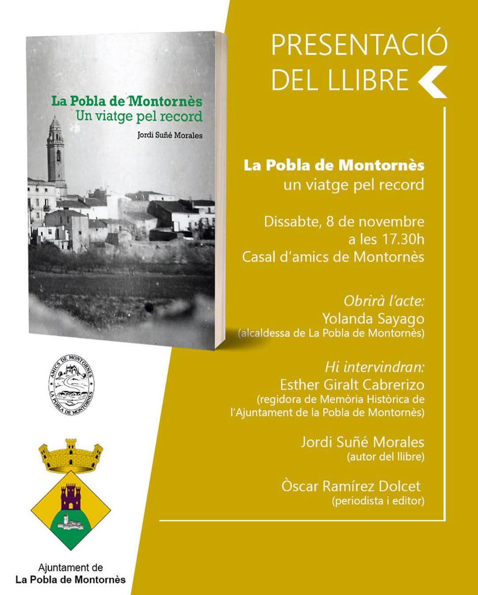 Dissabte que ve presento el llibre LA POBLA DE MONTORNÈS. UN VIATGE PEL RECORD. Hi recullo més de 800 fotografies i textos que expliquen la història més recent i l'evolució de la vida quotidiana d'aquest municipi del Baix Gaià. Us agradarà ;)