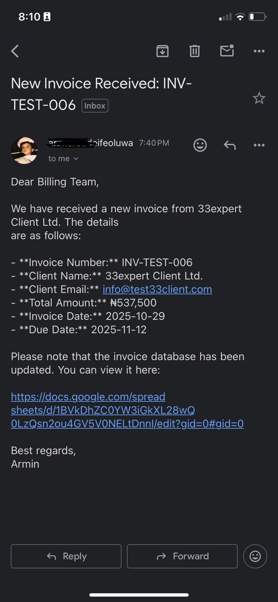 Armin_IoT's tweet image. Today was one of those days where everything just clicks. Built this invoice automation workflow and I’m genuinely excited about how it turned out.
Here’s the full breakdown:
#AIAutomation
#BuildingInPublic