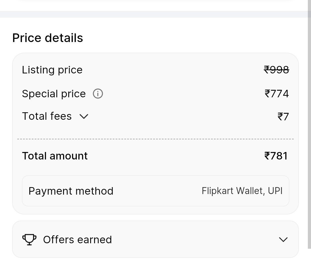 KuntalG84367943's tweet image. Dear Flipkart,
Is it #platformfee only applicable to prepaid order? Deducted 7 Rs from prepaid order.Same product same platform is the cod order doesn&apos;t use the platform? 
 I want to know the definition of platform fee 
#NoLogic 
@flipkartsupport @Flipkart @jagograhakjago