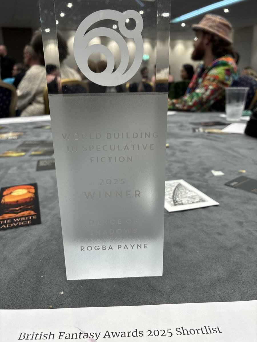 Delighted that Rogba Payne’s DANCE OF SHADOWS has won the inaugural Brian Aldiss award for worldbuilding at the World Fantasy Convention in Brighton!