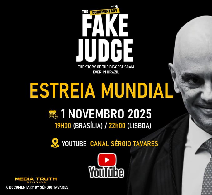 marinahelenabr's tweet photo. ▶️ ESTREIA HOJE!

O documentário The Fake Judge chega ao YouTube.  

⏰ 19h (Brasília) | 22h (Portugal)
📺 Canal Sérgio Tavares: https://t.co/g6TtA3QIDS

Bora assistir!