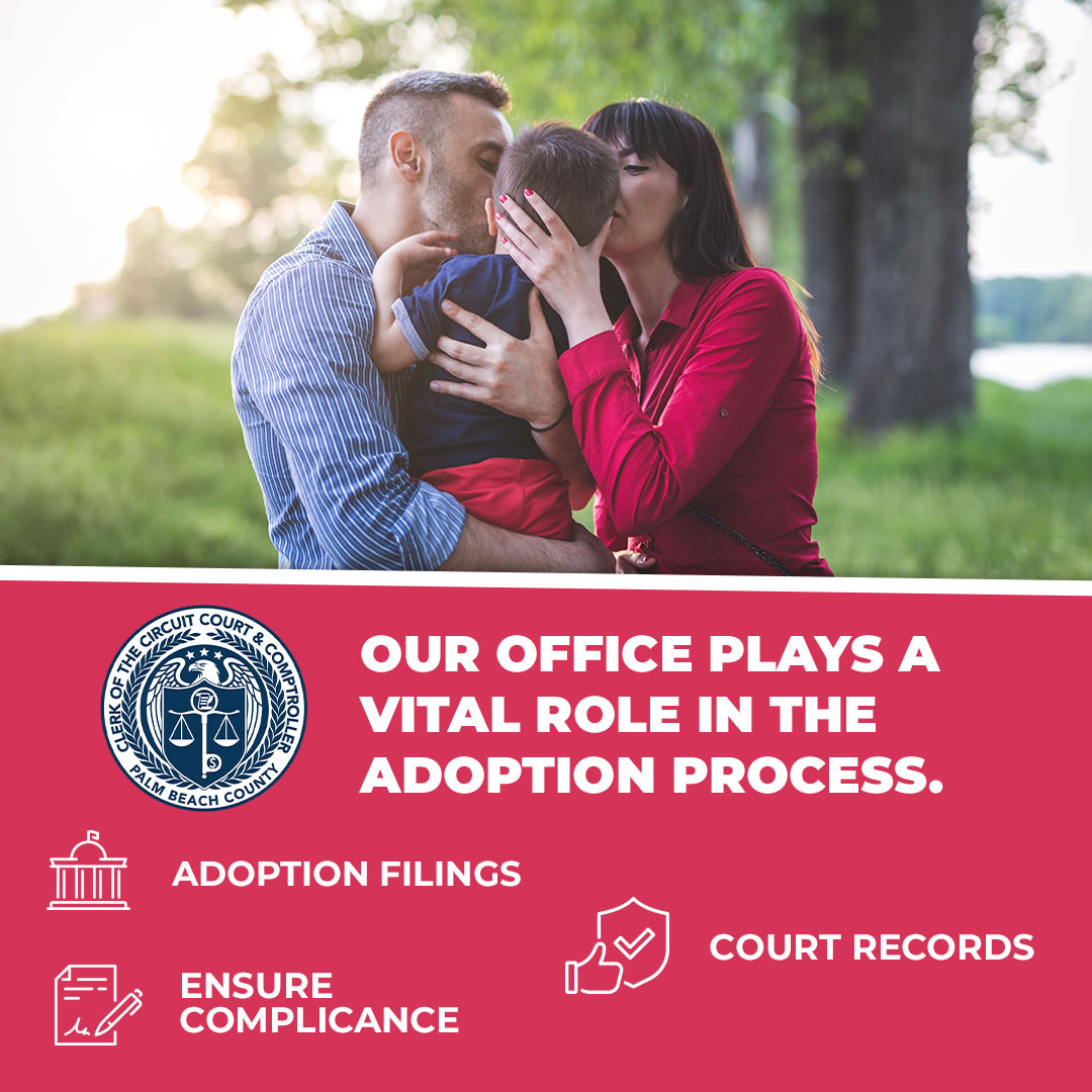 ClerkPBC's tweet image. November is #NationalAdoptionMonth! Your Palm Beach County Clerk&apos;s office is proud to support families during every step of the adoption process, from filing to finalization. We&apos;re always #HereToHelp.