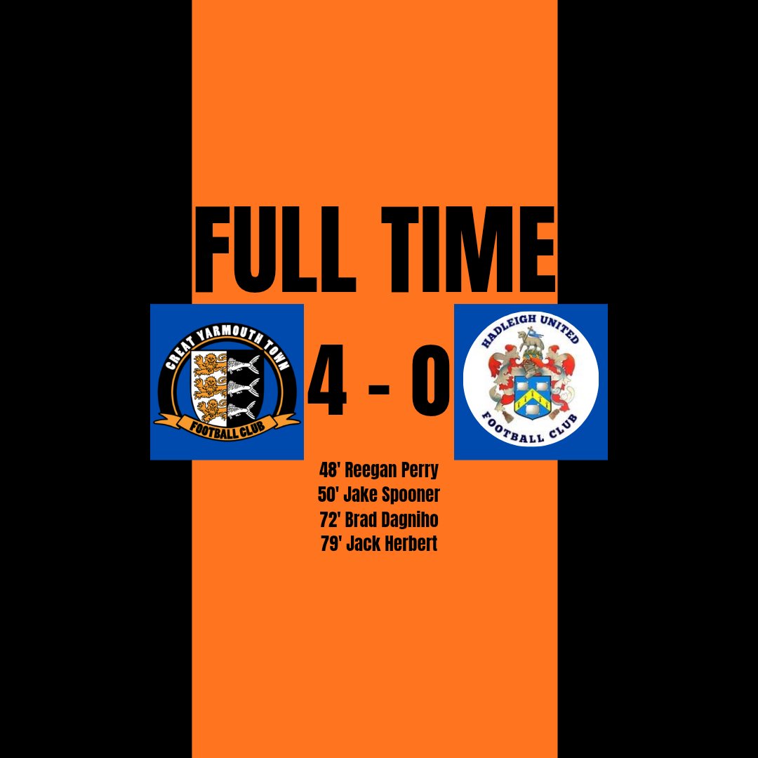 FootyUpdates71's tweet image. FULL TIME!!
@The_Bloaters 4 - 0 @OfficialHUFC 
⚽️Reegan Perry
⚽️Jake Spooner
⚽️Brad Dagniho
⚽️Jack Herbert
Hadleigh went down to 10 in the 1st and The Bloaters couldnt finish but the 2nd was the complete opposite with Yarmouth dominating and scoring 4 past 10 men Hadleigh!