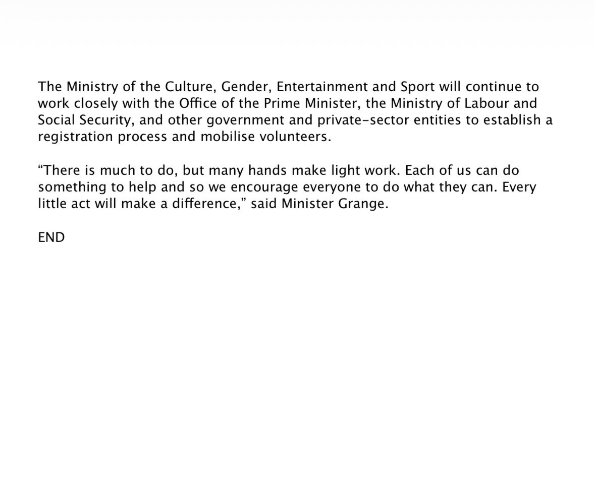 Grange: Government planning international fundraising concerts to support hurricane relief