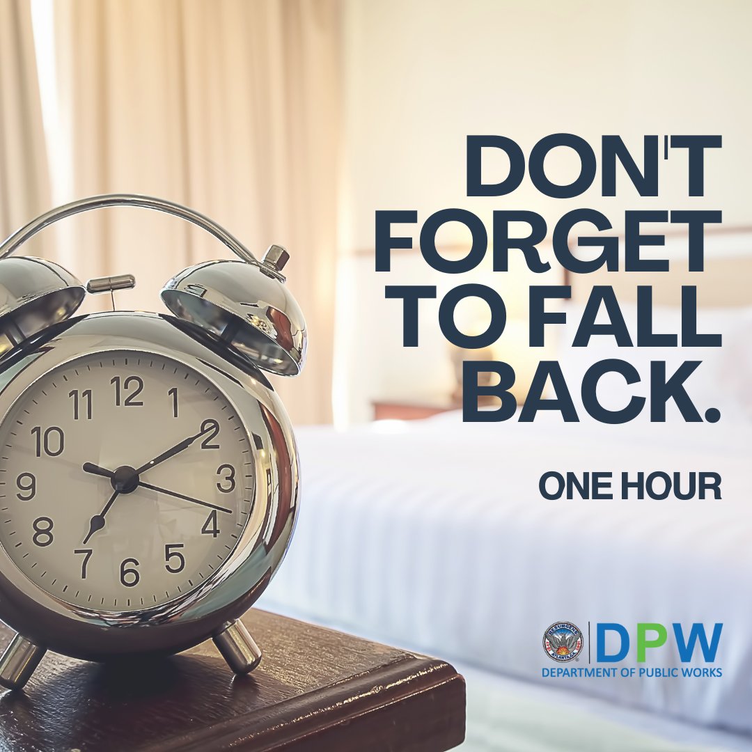 Don’t forget to “fall back” this weekend.🕑

Daylight Saving Time comes to an end on Sunday, November 2, at 2 a.m. Set your clocks back one hour before bed tonight and enjoy an extra hour of sleep.