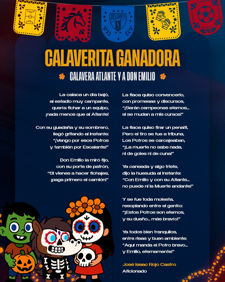 A los atlantistas nadie nos gana en creatividad y eso quedó claro en el concurso de calaveritas que organizó el club.
Felicidades a Jorge Isaac, el ganador, por su talento.
Gracias a todos por participar.

#SerAtlante 
#SerDeHierro