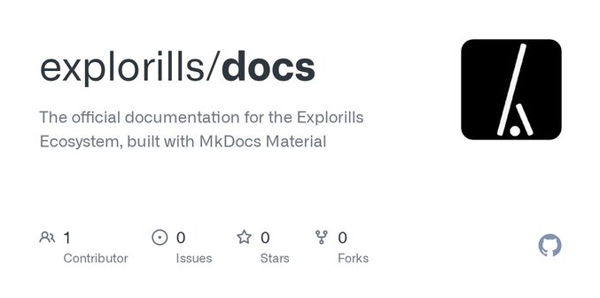 explorills_main's tweet image. 🛠️ Dev Update - Nov 1, 2025

Explorills docs migration! We&apos;re moving from GitBook to MkDocs Material.

Today’s progress:

* Development environment configured
* Frame customization and branding applied
* Default theme settings implemented
* Public docs repository initialized
*…