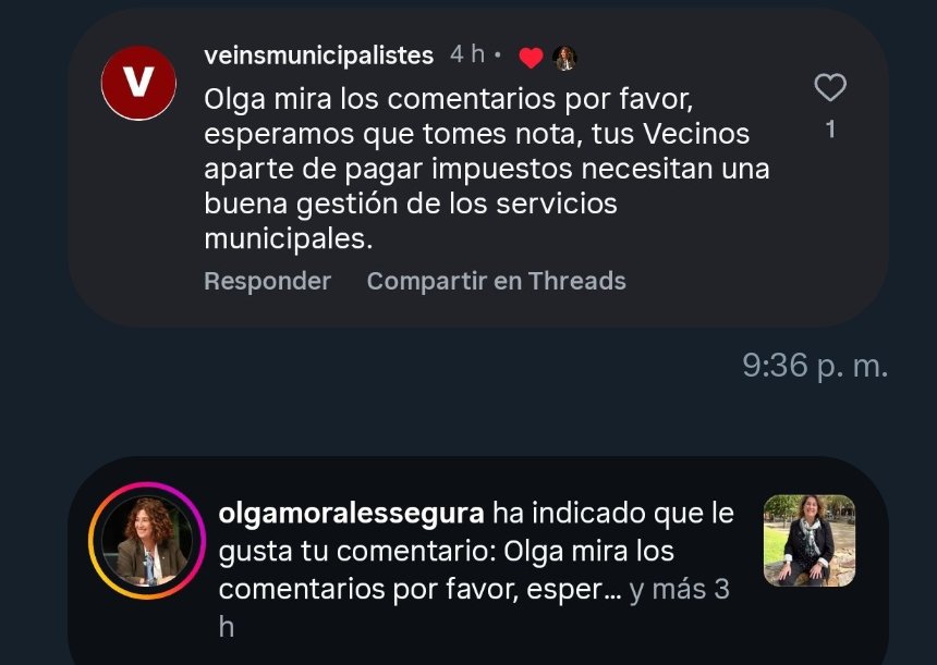 #Viladecans 👇👇👇 Ens agrada que la Alcaldessa ens segueixi a les xarxes👇👇👇esperem que  no bloquegi els comentaris dels Veïns que publicament exposen la realitat que viuen, no només cal envoltar-se dels afins.