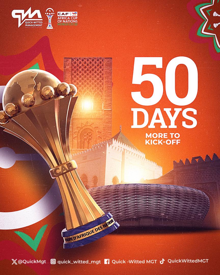 turibio229's tweet photo. Encore 50 jours pour que le Maroc redéfinisse la perfection. Encore 50 jours pour que l'Afrique vibre autour du sport roi ! 

Mesdames et Messieurs, la #CAN2025 arrive ! 

#QuickWittedMGT #Destination2Morocco #DestinationMorocco2025 https://t.co/tK6LTYWGY2