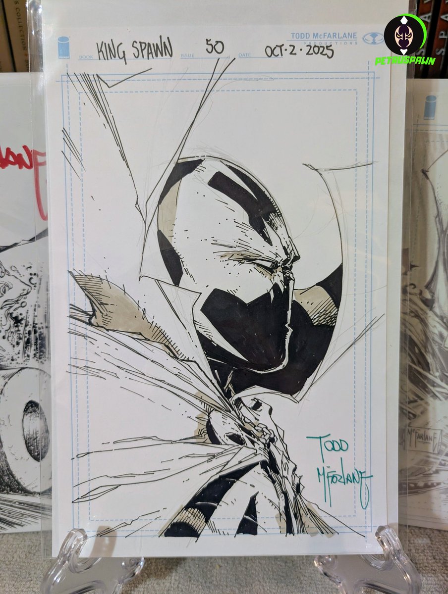 @petruspawn joins the party!
Awesome Sketch received today from <a href="/Todd_McFarlane/">Todd McFarlane</a>. The classic profile by Toddfather himself!
I love the fact that pencils are still there underneath.
Only green signature I've seen so far 😊

#kingspawn50 #kingspawn #spawn #spawncomics #mcfarlaneart