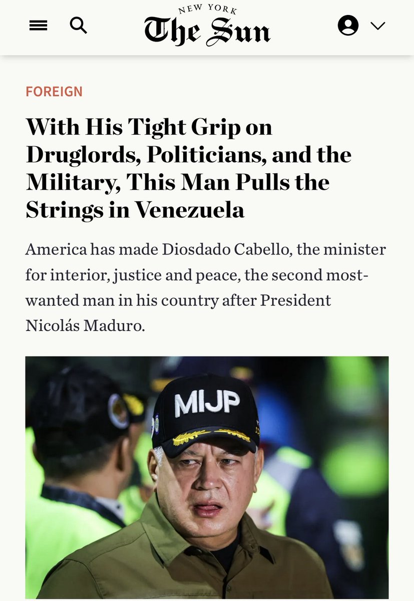 DIFUNDELOYA's tweet photo. 🚨 ¡ÚLTIMA HORA VENEZUELA! 🚨🇻🇪

URGENTE - ¡LO ÚLTIMO! 🇻🇪  🇺🇸  — The Sun:

La inteligencia estadounidense ha comprendido que quién maneja el poder en Venezuela es Diosdado Cabello a través del Cartel de los Soles, y que Nicolás Maduro es tan solo la marioneta, la figura pública. https://t.co/sU11kHYsoG