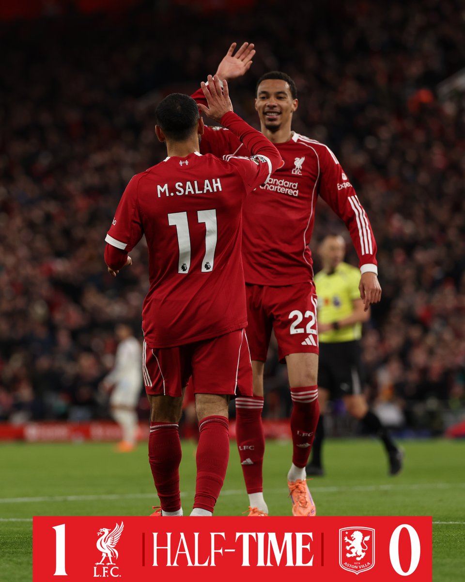 LFC's tweet photo. We lead at the break 💪🔴 #LIVAVL https://t.co/5ArGvyiGvV