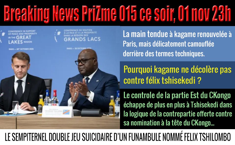 #BREAKINGNEWS !!
#PriZme 015 : Un Breaking News à la place du cours n°2 reporté au 8 nov. Bo zanga té à 23h, en simultanée Fb et #Youtube.  C'est dans moins de 3h.