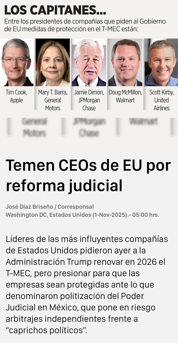 Noti4PuntoCero's tweet image. Por supuesto que los CEOs de @Apple @GM @jpmorgan @Walmart @united y otros más temen al #NuevoPoderJudicial de México, están acostumbrados a los corruptos del @pri_nacional @accionnacional y el #viejopoderjudicial, porque YA NO tendrán beneficios desmesurados 🤭