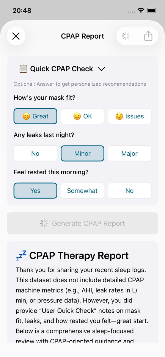 feeltracker's tweet photo. Understand your sleep apnea therapy. A few taps. One AI report. Know what's working, what needs adjusting, and how to sleep better. CPAP Report. Now in Feeltracker ST. https://t.co/xugjT8ytJR