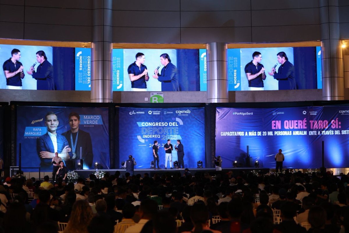 QroEnterado's tweet photo. Hoy se inauguró el Congreso del Deporte INDEREQ 2025 por Iridia Salazar. Con invitados especiales como Rafael Márquez y Marco Verde, el evento está diseñado para inspirar a más de mil participantes. Lee todos los detalles aquí: https://t.co/qTXoTjaJ1s #Deporte #INDEREQ2025 https://t.co/IY4BngggRU
