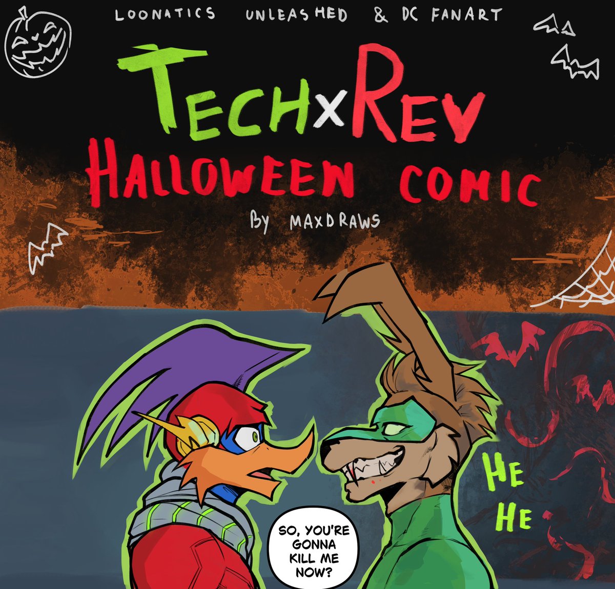 MaxDraws1's tweet image. Tech x Rev comic: This comic is a DC Vampires parody! (Btw, the original scene was super gay to me HAHA) #comic #loonaticsunleashed