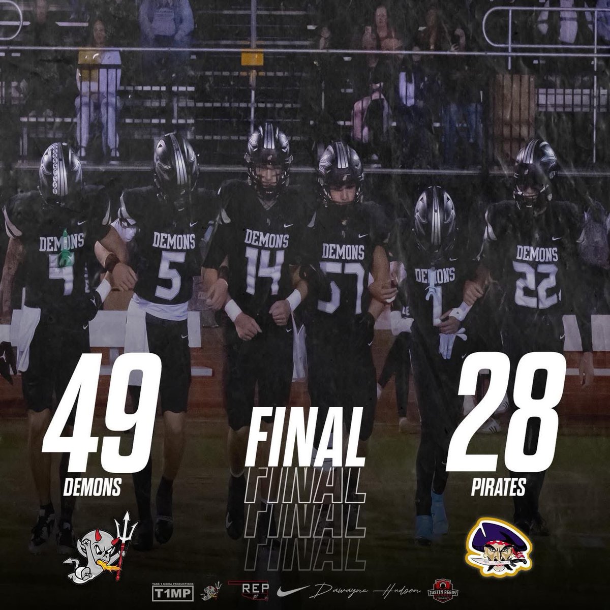 Big W at home on SR. Night! Proud of our guys! 🔱⚫️⚪️

Wyatt Atkinson - 24 rush 175yds 3 TD; 1 rec 26yds 1 TD

Beau Gravitt - 10-18 135yds 2 TDs; 4 rush for 34yds 

Ethan Anderson - 3 rec 41yds 1 TD

Jerett Gibson with 1 Rush TD as well!