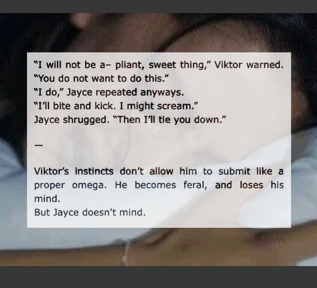 veeforvindicta's tweet photo. MY OMEGAVERSE FIC! happy birthday @omegaviktor and happy @subottomvik week!!!

"i'm an animal, but you can have a taste"

🅰️ feral omega viktor, soft dom alpha jayce
🅱️ CNC at its most dubious, no safewords
🅾️ full bondage

https://t.co/5uNCW9K4Ss https://t.co/uqKFiEHKvW