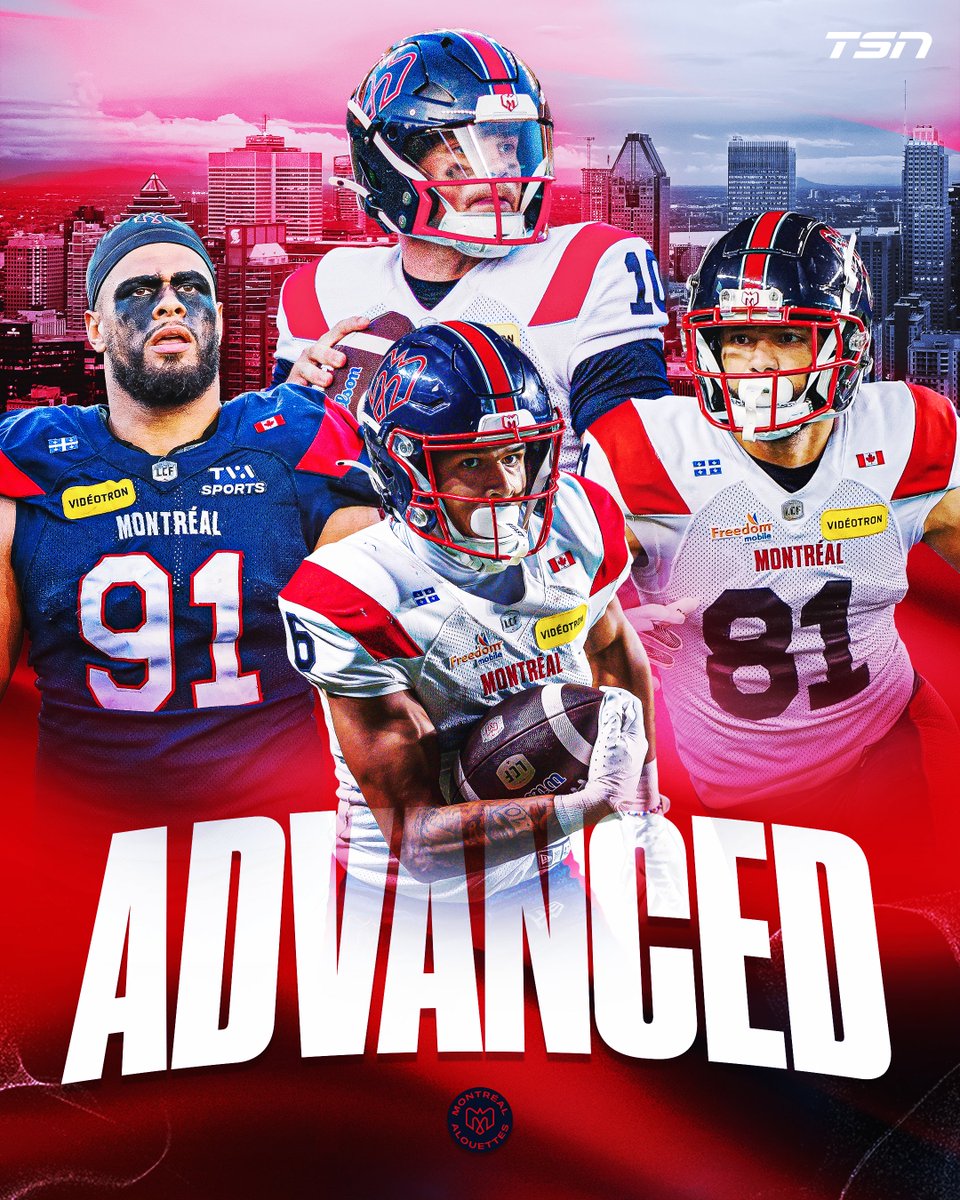 TSN_Sports's tweet photo. ON TO THE NEXT ✅

The Montreal Alouettes will play the Hamilton Tiger-Cats in the Eastern Final!

#GCPlayoffs https://t.co/Zgpvzi86HB