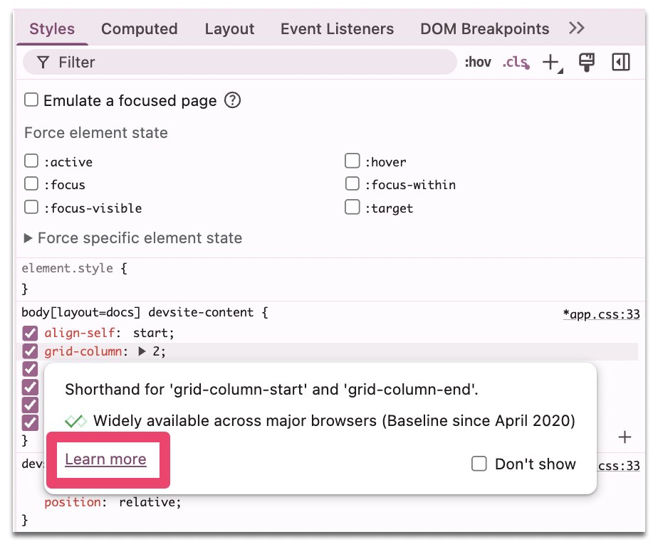 SaltyEightLab's tweet image. ChromeDevTools のStyleタブでプロパティホバーした時に説明が表示されますが、そこにMDS CSS リファレンスの該当ページへのリンクも添えられています。
知らないCSSプロパティがあったときに、ちゃんとこれを確認する習慣つけると良さそう。
#駆け出しエンジニアと繋がりたい