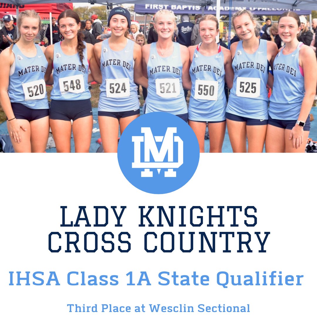 Congrats to our Cross Country Lady Knights, who are state bound for the ninth-consecutive year after placing third at the IHSA Class 1A Wesclin Sectional! 💪

👟 Mater Dei will compete in the state final meet at Detweiller Park (Peoria) on Saturday, November 8.

#WeAreMD proud!