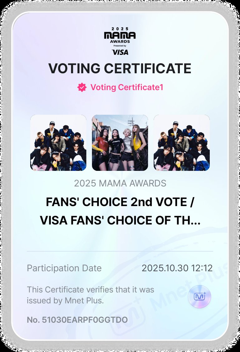 STAY, 🙏🏻 keep voting everyday with every device we have, let's win this! 🔥 SKZ will be attending MAMA this year after 2 years  let’s give them the awards they truly deserve🙏🏻💪🏻 Especially since the other Daesangs are tough (you know, the jury 😏).
#Straykids for #2025MAMAVOTE