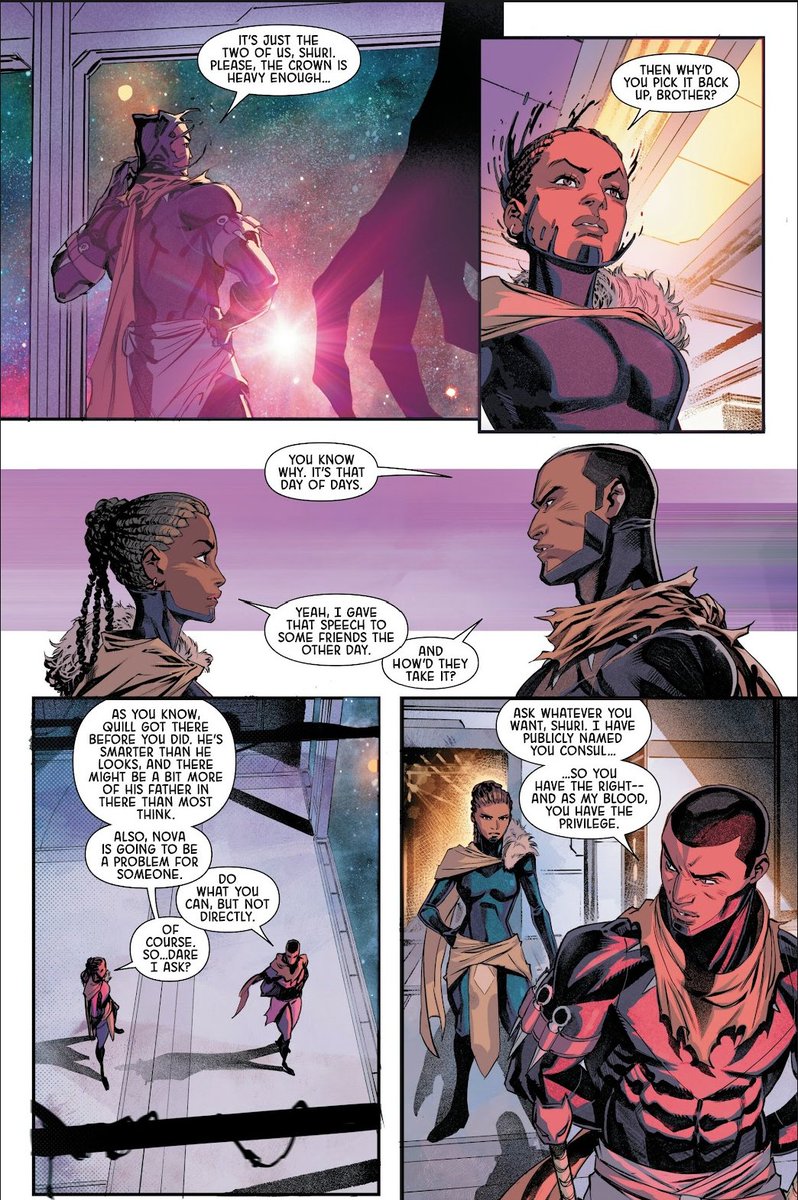 blackcomiclords's tweet photo. With 4 pages, #JonathanHickman brings T'Challa back to his throne, w/ the full support of his sister, #Shuri and did away with all of governmental experiments of the Coates and Voldemort runs...#OneKing
#SaveTChalla #RecastTchalla #BlackPanther @MarvelComicsHQ https://t.co/qWqNnj2fXF