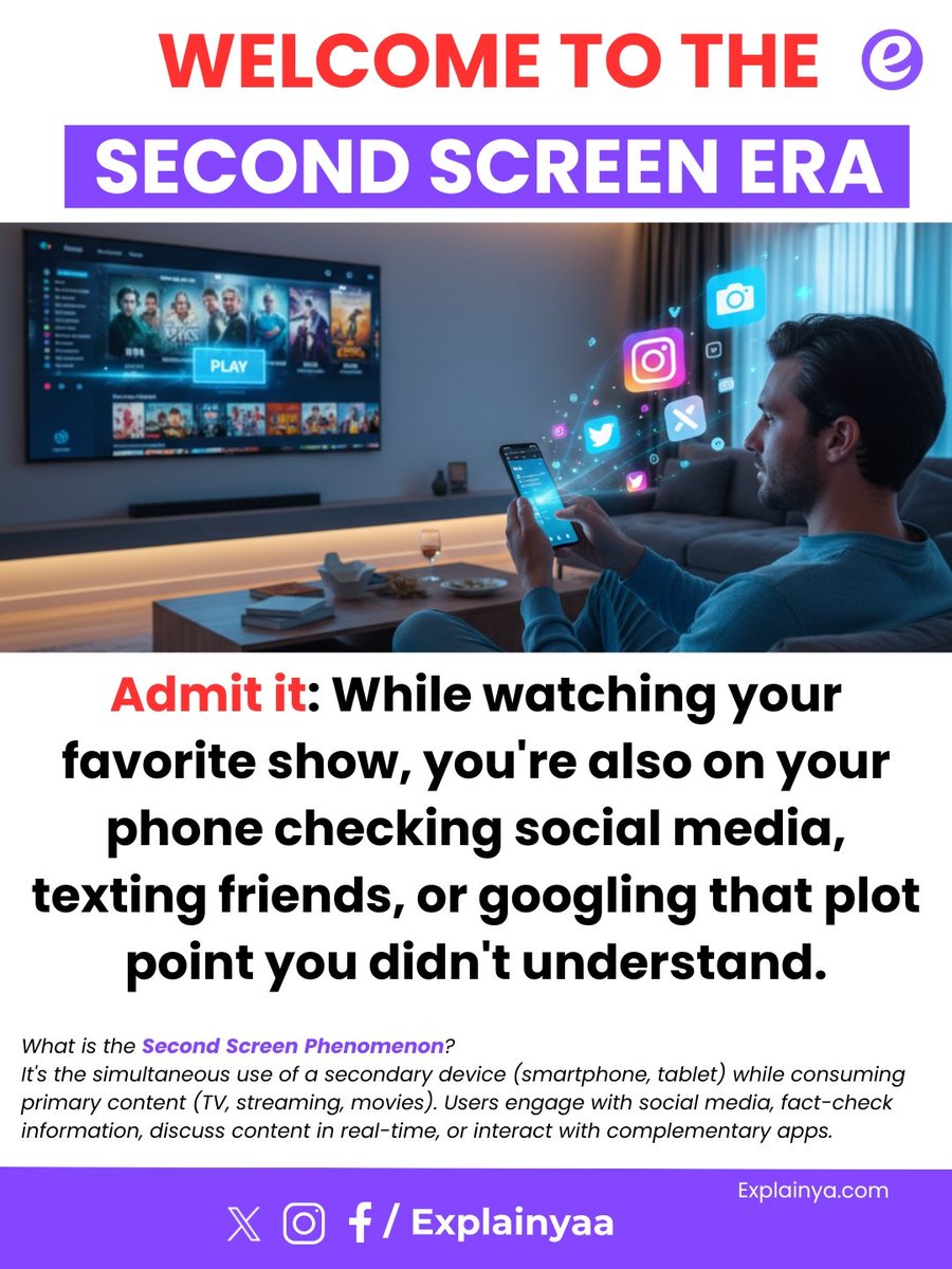 explainyaa's tweet image. You&apos;re probably reading this on your phone while watching something else. Aren&apos;t you? 😄

#Explainya #SecondScreen #DigitalConsumption #Multitasking #SocialMedia #StreamingCulture #TechTrends #MediaEvolution #MobileFirst #GenerationZ #ModernAudience
