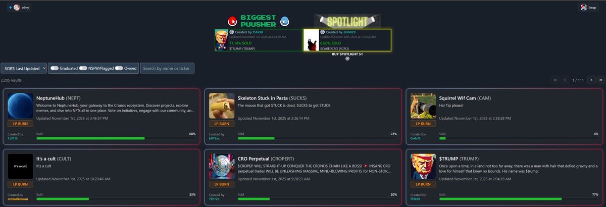 🔴Saturday Shillday on puush.fun🔵

Topping the bump charts are:

NEPT 
SUCKS
CAM
CULT
CROPERT
TRUMP

Special appearance by TRUMP as the BIGGEST PUUSHER and SCRO in the SPOTLIGHT!

What have you got your 👀 on!?