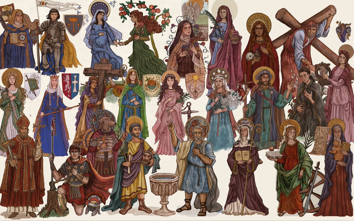 luxangelae's tweet image. compilation of all the saints i’ve drawn. happy all saints day!