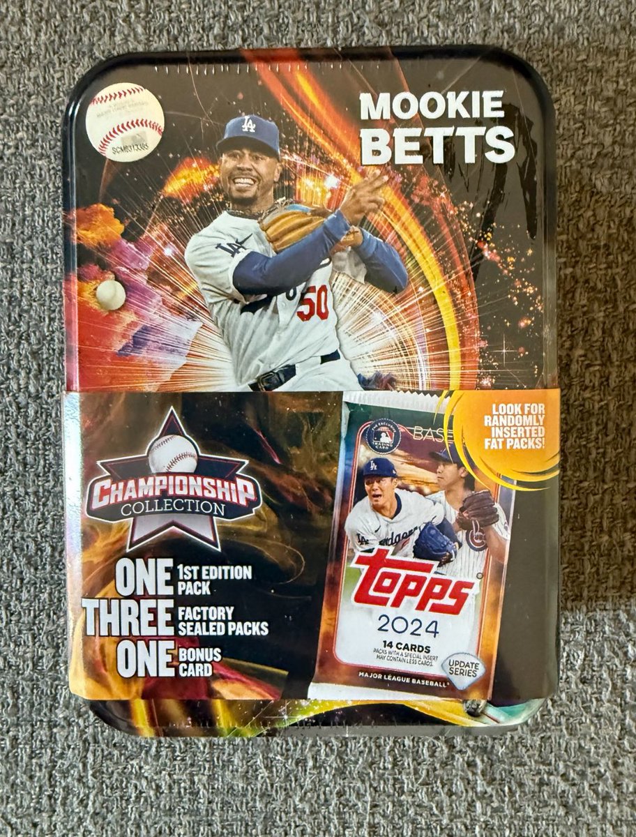 Shipping this Mookie Betts Mystery Tin for FREE to 1 lucky follower if The Dodgers win Game 7 of the 2025 #WorldSeries   

#TheHobby to enter:
•Must like &amp; Retweet
•Must follow <a href="/TheHobby247/">The Hobby 24/7</a> 
•Comment your opinion on the game