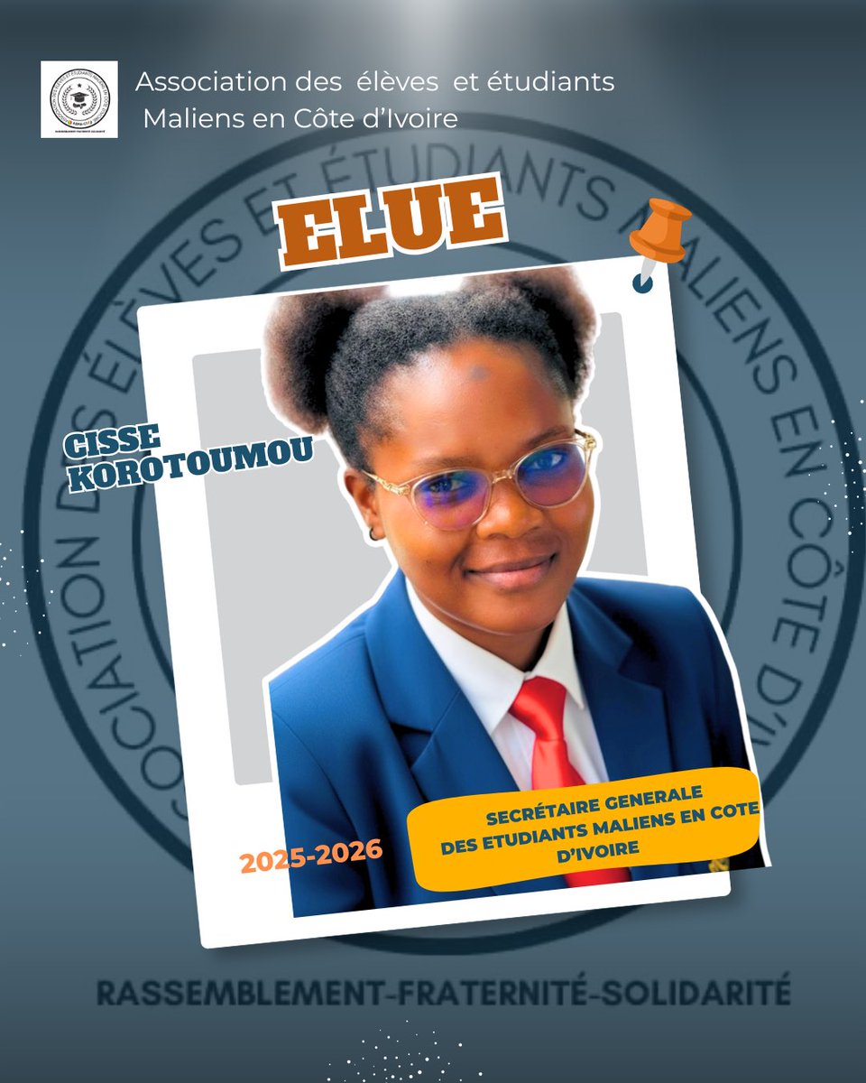 Un autre défi  commence, merci à mes camarades étudiants Maliens 🇲🇱 en Côte d’Ivoire 🇨🇮 , pour cette confiance placée en moi . Ensemble nous allons rehausser l’image des étudiants , ensemble nous allons faire en sorte que chaque étudiant puisse faire son cursus universitaire.
