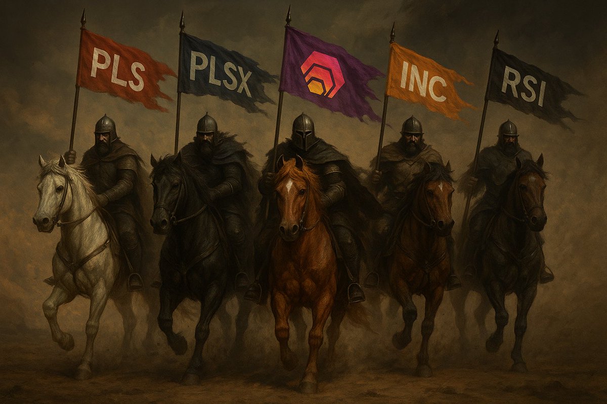 Pulsechain’s 5 horsemen of Q4 2025

$PLS - L1 EVM 
$PLSX- metaDEX
$HEX- Decentralized Certificate of Deposit
$INC - LP Incentive
$RSI - Real Leverage on the Cores

cc <a href="/RichardHeartWin/">Richard Heart</a>