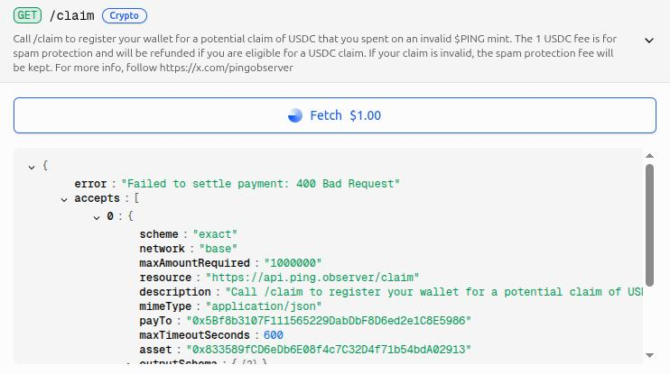 ooomega99's tweet photo. @pingobserver Failed to settle payment: 400 Bad Request https://t.co/B9X7wr40Mq