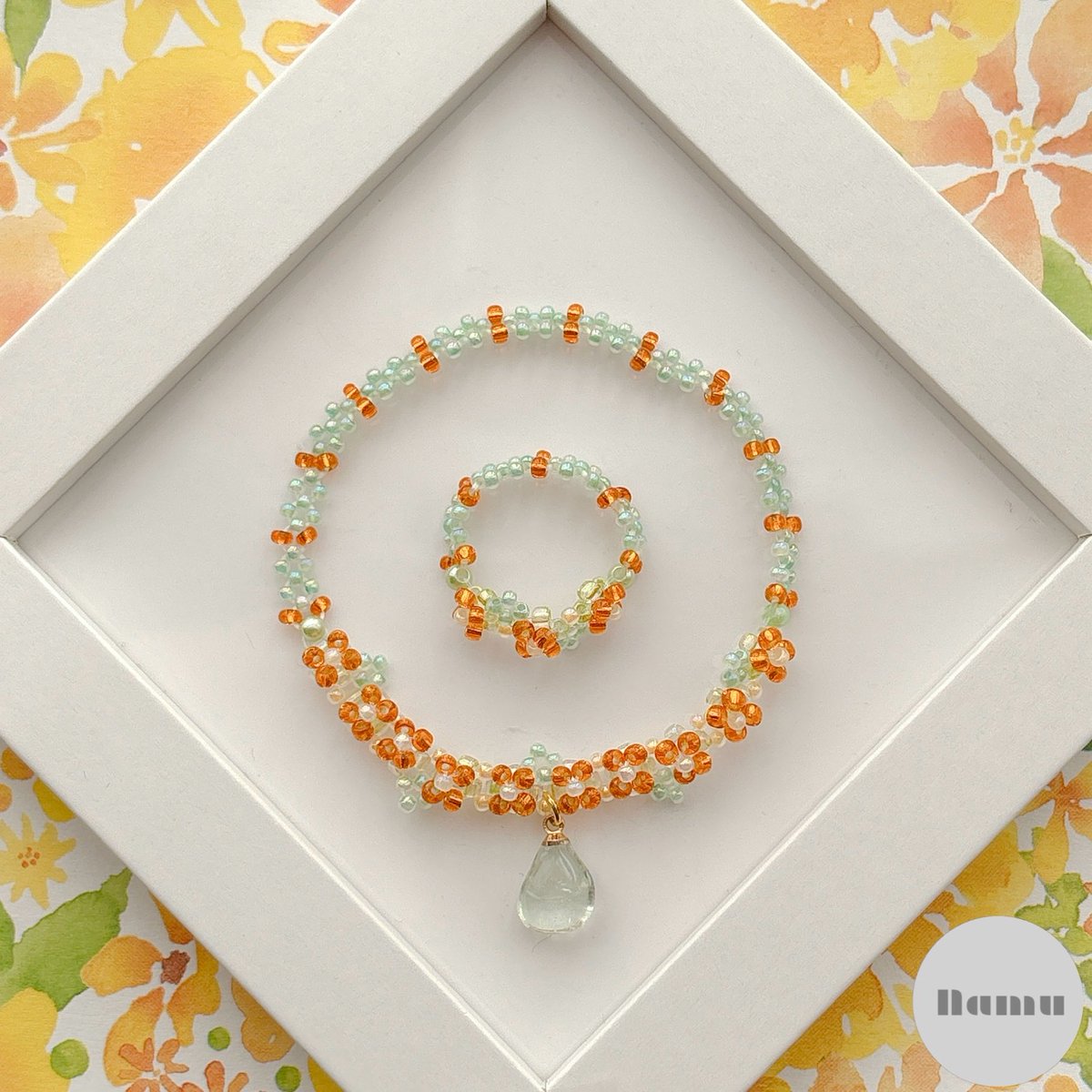 n_a_m_u_76's tweet image. 金木犀🏵️🧡

orange🧡×green💚

#Namu #handmade #beads #seaglass #金木犀