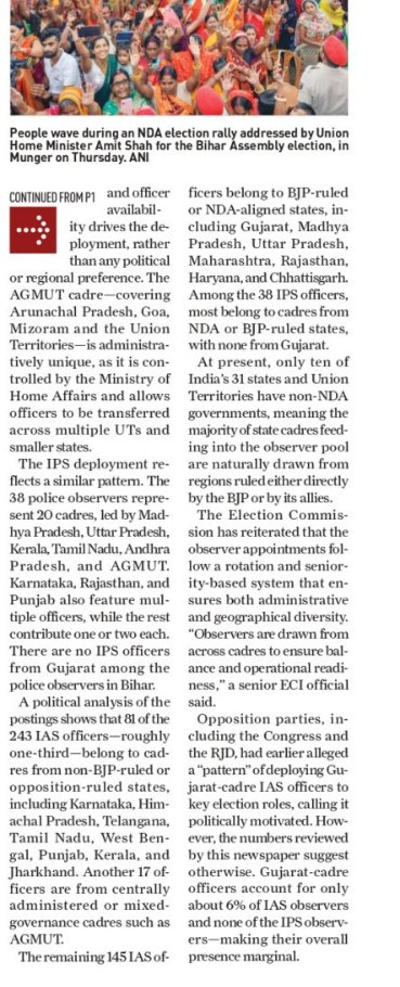 sundayguardianlive.com/news/top-5/dat…

Official deployment records reviewed by The Sunday Guardian show that officers from the Gujarat cadre form only a small fraction of those appointed by the Election Commission of India (ECI) as observers for the ongoing Bihar Assembly elections,