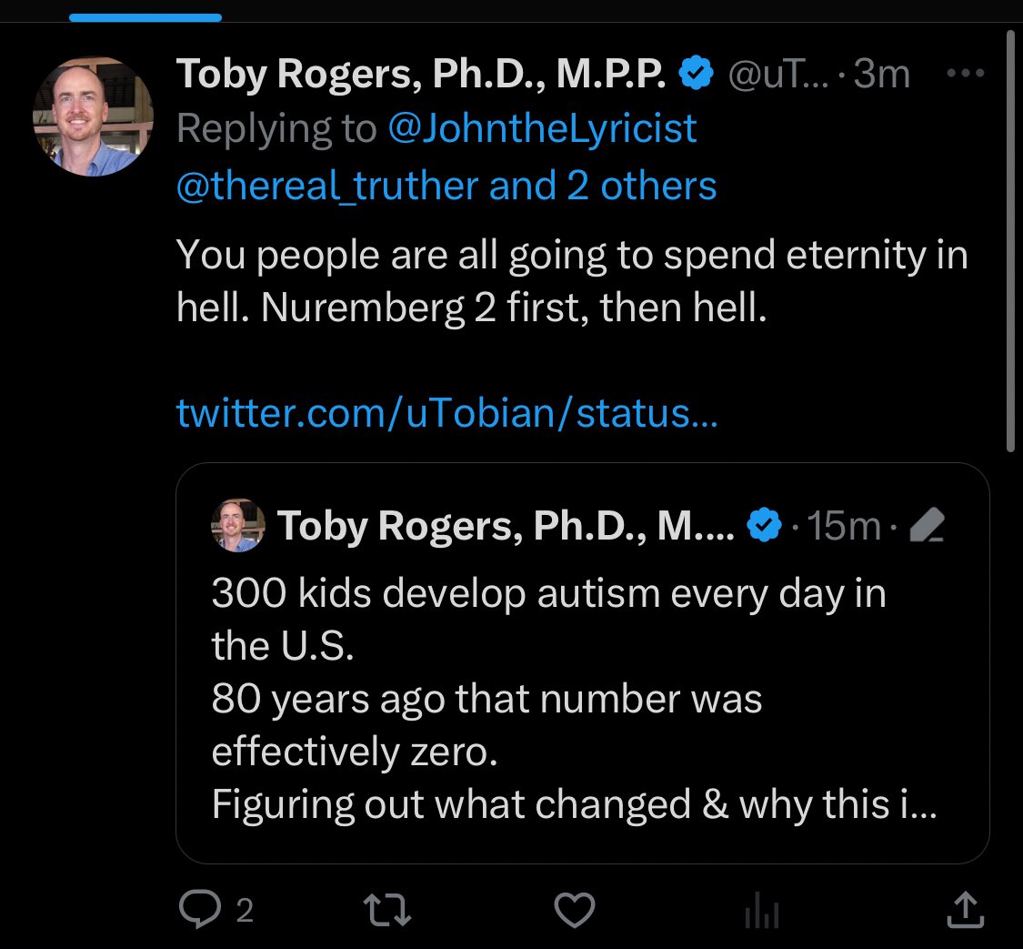 Just a reminder that Toby Rogers is cray cray, misappropriates the holocaust and likes wish death on people

Wild that anyone actually agrees with him or can actually condone his statements