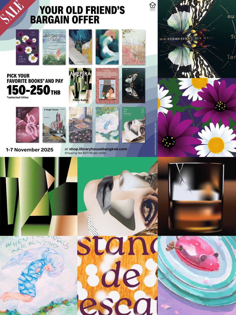 LH_libraryhouse's tweet image. Your Old Friend’s Bargain Offer กำลังเปิดรับออเดอร์ไฟลุกอยู่นะคะ เราคิดโปรนี้เพื่อ support each other จริงๆ โดยเฉพาะเพื่อนๆ ตจว. และเราก็จะได้มีพื้นที่เพิ่มรับหนังสือปกใหม่ๆ ในปีหน้าด้วย

เกือบ 30 ปก ลดเหลือ 150-250 บ.
เข้าไปดูและสั่งซื้อได้เลยที่
shop.libraryhousebangkok.com 🍀🛍️🛒