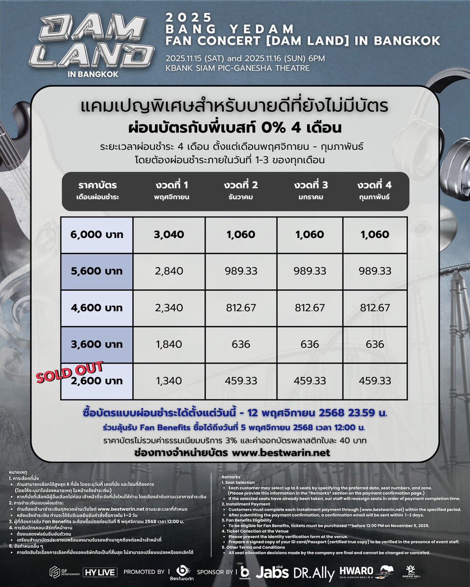 BestwarinForYou's tweet photo. 📣ทุกคนค่ะช่องทางการจำหน่ายบัตรราคาปกติกับบัตรผ่อนงานเยดัมใช้คนละเว็ปนะคะ❗️❗️

ใครยังลังเลไม่ต้องลังเลแล้วค่ะกดบัตรไปฟัง God Yedam ร้องเพลงกันเยอะๆเพราะฉายานี้ไม่ได้มาเล่นๆน้าาทุกคนต้องไปพิสูจน์กับหูตาเนื้อตัวเองให้ได้น้าาาา🫶🏻💚

🎫 ช่องทางการจัดจำหน่ายบัตรราคาปกติ👇🏻https://t.co/TqF1041N5i 

🎫🛒ช่องทางการจัดจำหน่ายบัตรผ่อน👇🏻https://t.co/QPNH23z962 

🎟️ผ่อนบัตรคอนเสิร์ตกับพี่เบส ได้อะไรมา
ทบทวนกันอีกรอบค่ะ 📥

✅ ผ่อน 0 % 4 เดือน
✅ ซื้อบัตรภายในวันที่ 5 พ.ย ได้ลุ้นรับเบเนฟิต
✅ ซื้อบัตร 2 รอบ รับสายคล้องคอ VIP ไปเลย
✅ ดูคอนจบผ่อนต่อหลักร้อยได้สบายประเป๋า
✅ ใช้เอกสารน้อย. อนุมัติไว. ไม่ต้องมีบัตรเครดิต. ไม่ต้องมีรายได้ขั้นต่ำ ที่สำคัญไม่มิจจี้💯

#DAMLANDinBKK
#DAMLAND_IN_BANGKOK