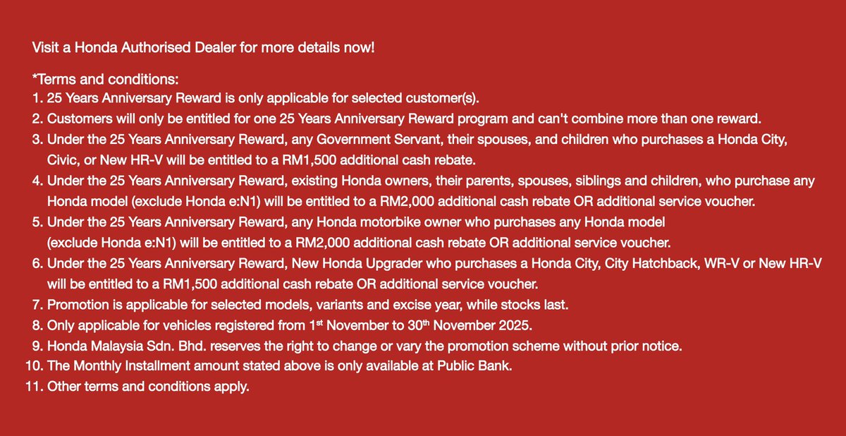 azharsarip's tweet photo. Rebate bulan 11 Honda Malaysia dah keluar jom dapatkan segera #honda https://t.co/KZm4Y8Psll