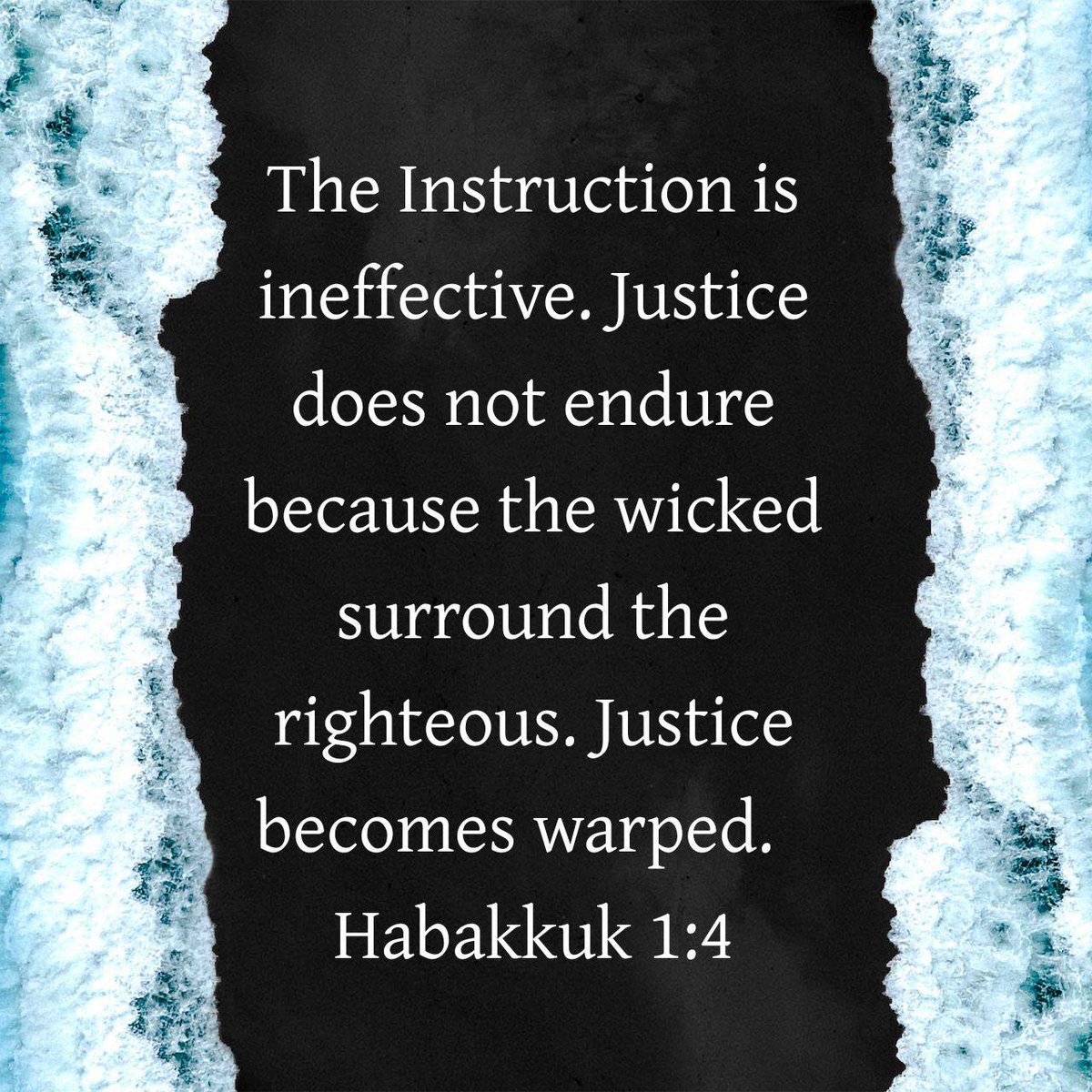 Lectionary's tweet image. Habakkuk 1:4 CEB
[4] The Instruction is ineffective. Justice does not endure because the wicked surround the righteous. Justice becomes warped.

bible.com/bible/37/hab.1…