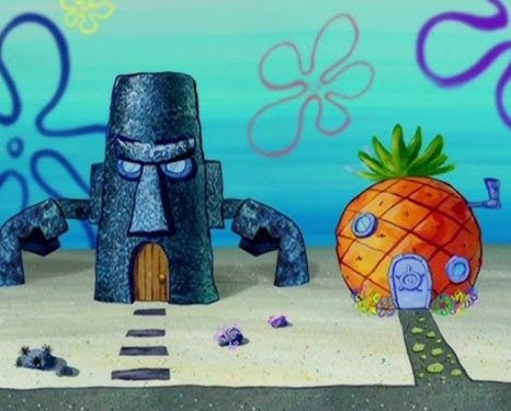 PausedSponge's tweet image. Why is squidwards house actually a background character
