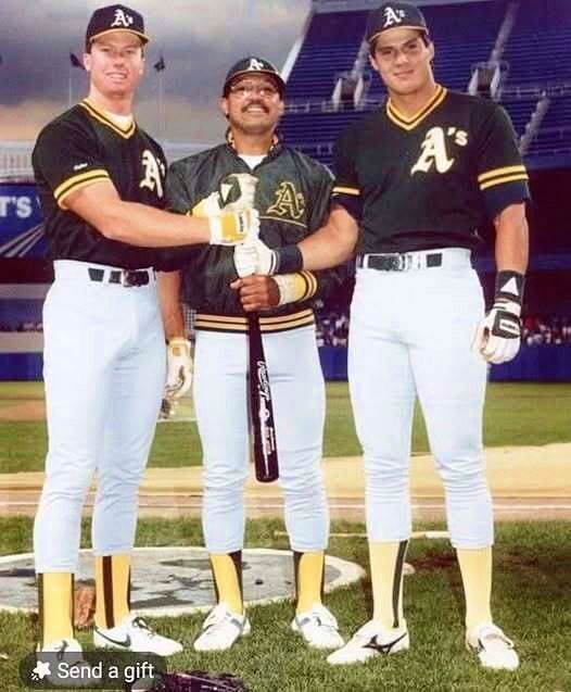 The Bash Brothers with Reggie Jackson, 1987.  Reggie looks small.