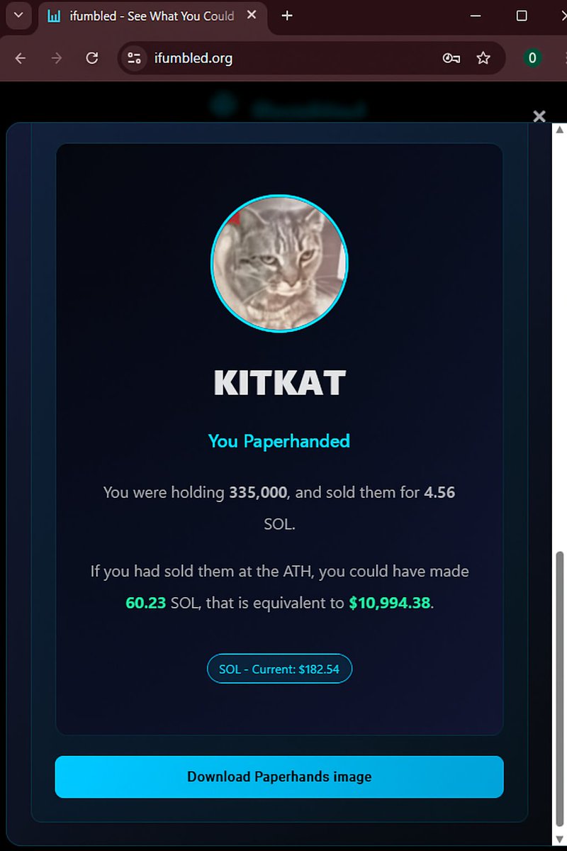 VisionnaireWeb3's tweet image. EnbYiKqWdzKfuN12QZ33tYm9ysy4Bjhpf7XU2RY3pump

I should’ve believed in $KITKAT #kitkat 
By the way, I also got an airdrop on Fumbled.

ifumbled.org