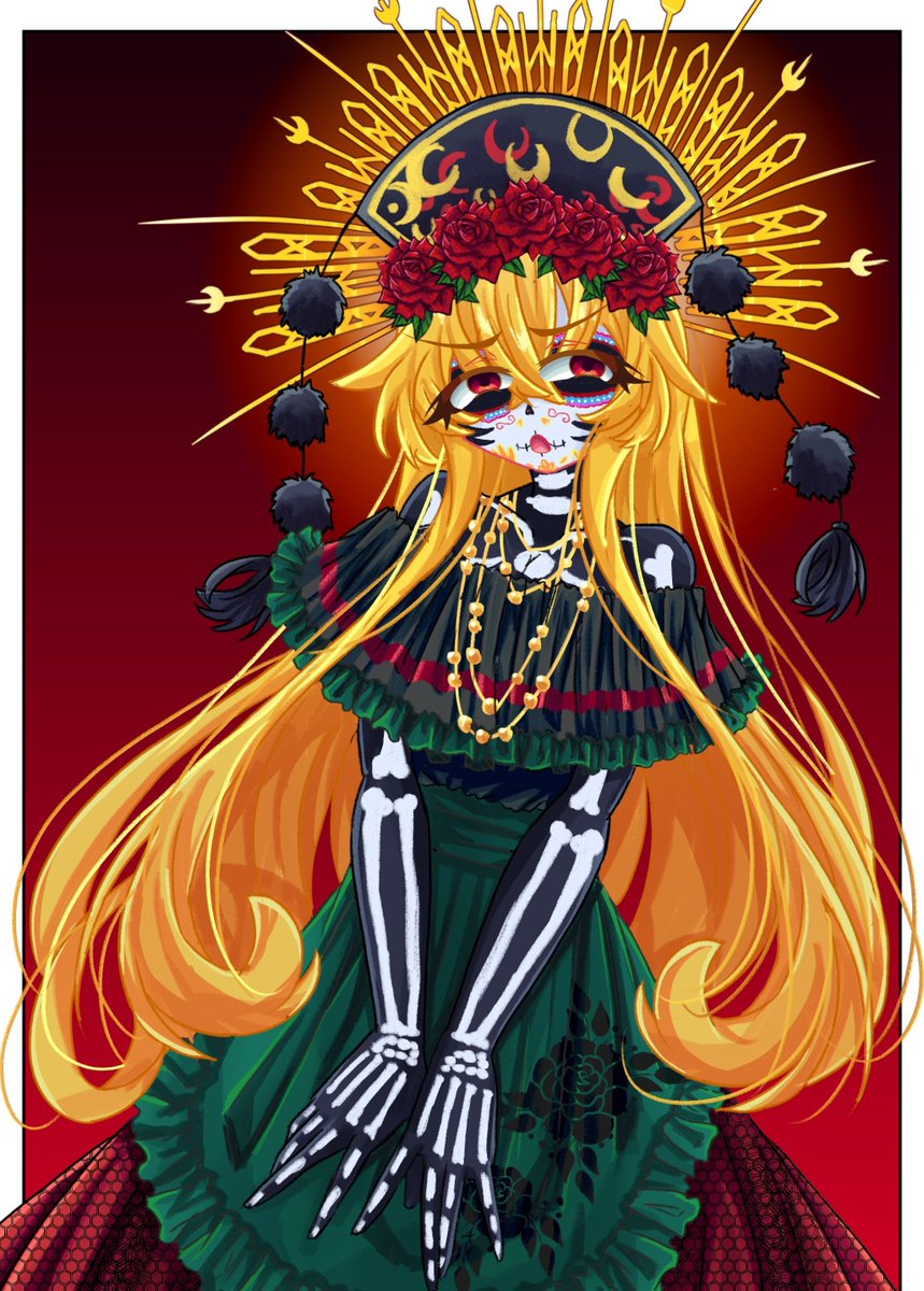 nanaii_desu's tweet photo. "Dulce calavera con tu nombre puesto En tu altar copal Tu foto tequila con un pan de muerto"
  Junko Catrina
 #純狐 #東方project #touhou #東方 https://t.co/XtJL4k27kg